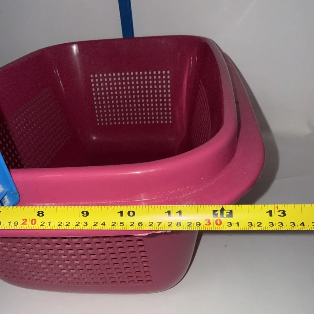 Vintage Plastic Basket Pail Bucket Hot Pink Organizer Swing Handle 90's 18x13x8